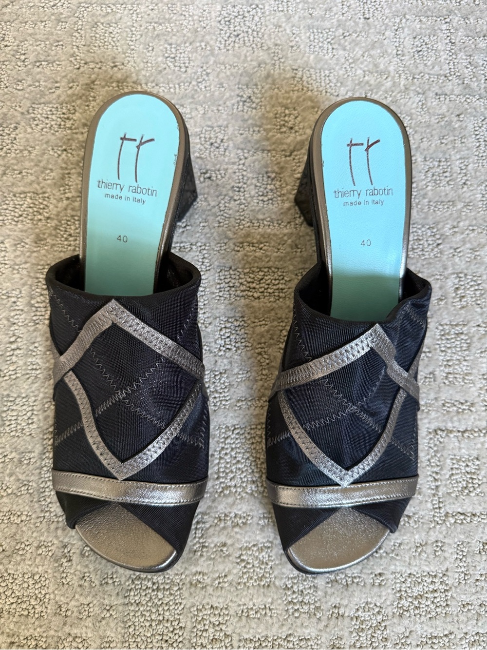 Thierry Rabotin Black Mules with Silver Trim